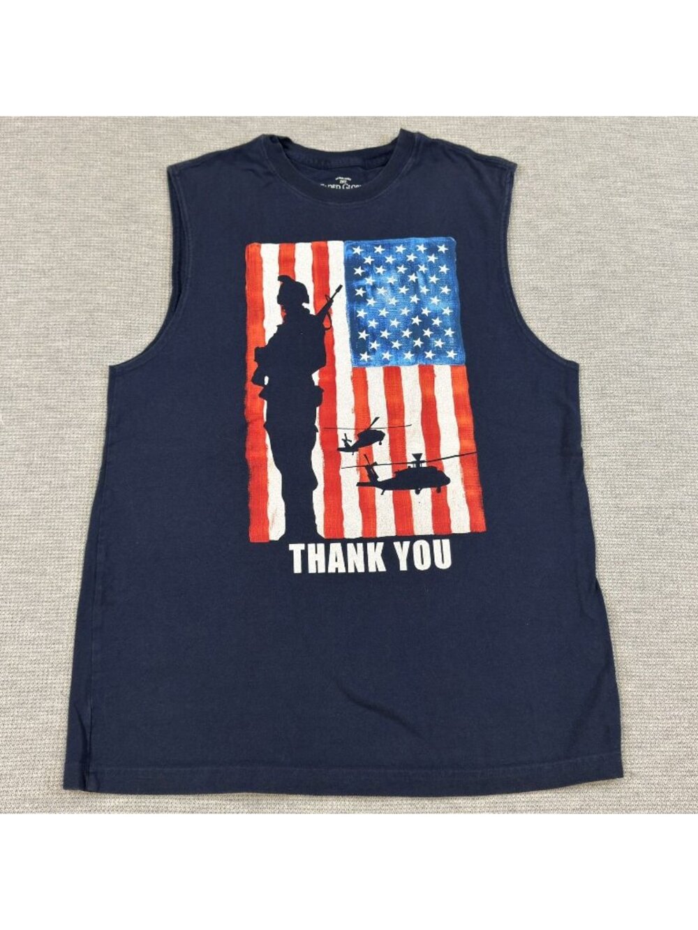 Patriotic Navy Tank Top Mens Size S Sleeveless American Flag Soldier Graphic USA